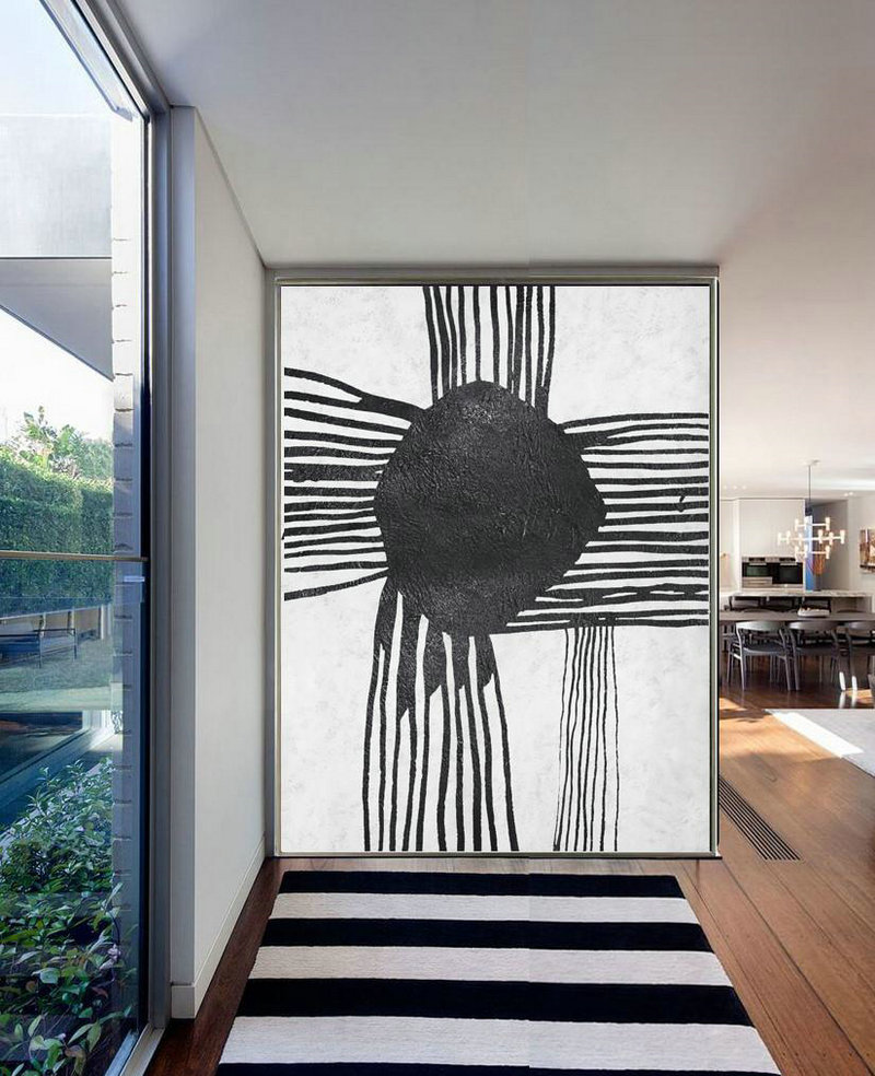 Abstract Painting Extra Large Canvas Art,Black And White Minimal Painting On Canvas - Canvas Artwork For Living Room